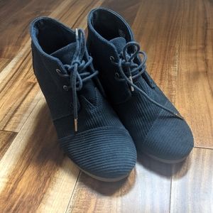 Toms Navy Suede Corduroy Desert Wedge